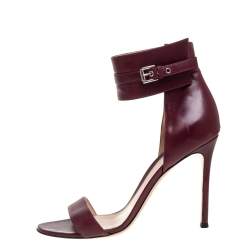Pre Owned Gianvito Rossi Burgundy Leather Ankle Cuff Buckle Open Toe Sandals Size 38.5