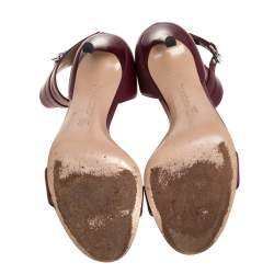 Pre Owned Gianvito Rossi Burgundy Leather Ankle Cuff Buckle Open Toe Sandals Size 38.5