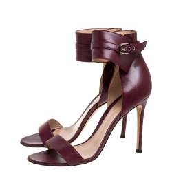 Pre Owned Gianvito Rossi Burgundy Leather Ankle Cuff Buckle Open Toe Sandals Size 38.5