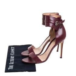 Pre Owned Gianvito Rossi Burgundy Leather Ankle Cuff Buckle Open Toe Sandals Size 38.5
