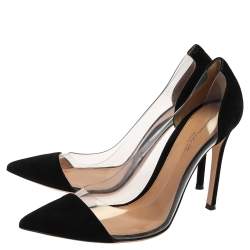 Pre Owned Gianvito Rossi Black Suede And PVC Plexi Pumps Size 38