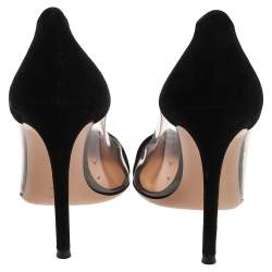 Pre Owned Gianvito Rossi Black Suede And PVC Plexi Pumps Size 38