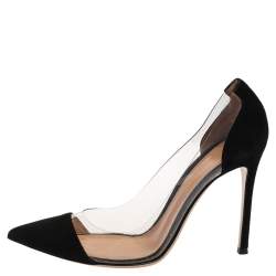 Pre Owned Gianvito Rossi Black Suede And PVC Plexi Pumps Size 38