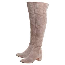 Pre Owned Gianvito Rossi Beige Suede Leather Over the Knee Boots Size 38