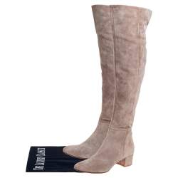 Pre Owned Gianvito Rossi Beige Suede Leather Over the Knee Boots Size 38