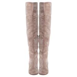 Pre Owned Gianvito Rossi Beige Suede Leather Over the Knee Boots Size 38