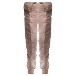 Pre Owned Gianvito Rossi Beige Suede Leather Over the Knee Boots Size 38