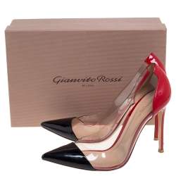 Pre Owned Gianvito Rossi Black/Red Patent Leather And PVC Plexi Pumps Size 40