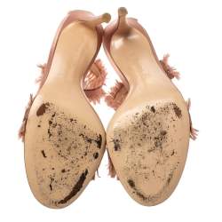 Pre Owned Gianvito Rossi Blush Pink Satin Fringe Trim Caribe Ankle Strap Sandals Size 39