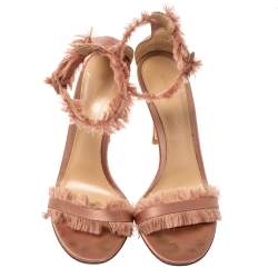 Pre Owned Gianvito Rossi Blush Pink Satin Fringe Trim Caribe Ankle Strap Sandals Size 39