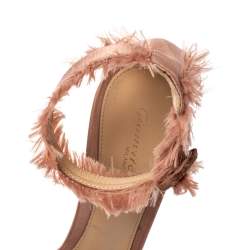 Pre Owned Gianvito Rossi Blush Pink Satin Fringe Trim Caribe Ankle Strap Sandals Size 39