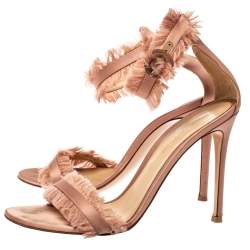 Pre Owned Gianvito Rossi Blush Pink Satin Fringe Trim Caribe Ankle Strap Sandals Size 39