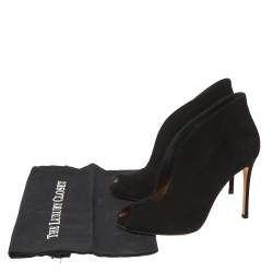 Pre Owned Gianvito Rossi Black Suede Vamp Peep Toe Booties Size 39
