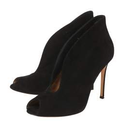 Pre Owned Gianvito Rossi Black Suede Vamp Peep Toe Booties Size 39