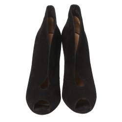 Pre Owned Gianvito Rossi Black Suede Vamp Peep Toe Booties Size 39