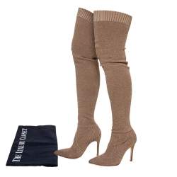 Pre Owned Gianvito Rossi Beige Knit Fabric Fiona Over The Knee Boots Size 37