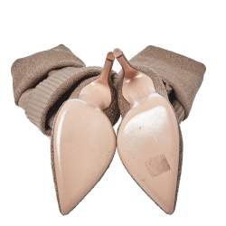 Pre Owned Gianvito Rossi Beige Knit Fabric Fiona Over The Knee Boots Size 37