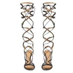 Pre Owned Gianvito Black Leather Ankle Tie Sandals Size 37