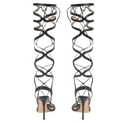 Pre Owned Gianvito Black Leather Ankle Tie Sandals Size 37