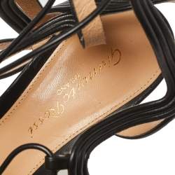 Pre Owned Gianvito Black Leather Ankle Tie Sandals Size 37