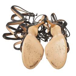 Pre Owned Gianvito Black Leather Ankle Tie Sandals Size 37