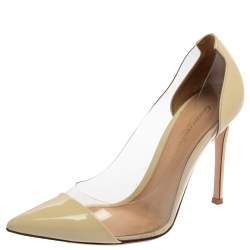 Pre Owned Gianvito Rossi Cream Patent Leather And PVC Plexi Pumps Size 36