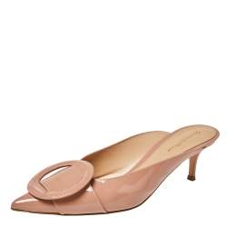 Pre Owned Gianvito Rossi Beige Patent Leather Ruby Mules Sandals Size 41