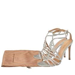 Pre Owned Gianvito Rossi Silver Glitter Vega Caged Open Toe Sandals Size 38