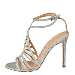 Pre Owned Gianvito Rossi Silver Glitter Vega Caged Open Toe Sandals Size 38