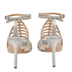 Pre Owned Gianvito Rossi Silver Glitter Vega Caged Open Toe Sandals Size 38