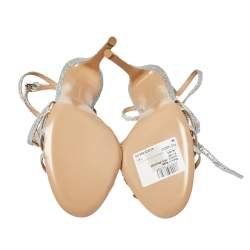 Pre Owned Gianvito Rossi Silver Glitter Vega Caged Open Toe Sandals Size 38