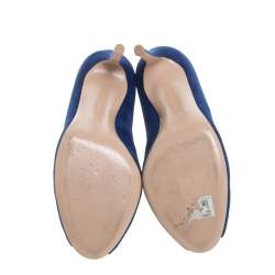 Pre Owned Gianvito Rossi Blue Suede Vamp Peep Toe Booties Size 36