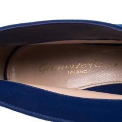 Pre Owned Gianvito Rossi Blue Suede Vamp Peep Toe Booties Size 36