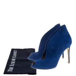 Pre Owned Gianvito Rossi Blue Suede Vamp Peep Toe Booties Size 36