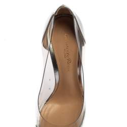 Pre Owned Gianvito Rossi Silver Leather And PVC Plexi Pointed Toe Pumps Size 35