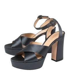 Pre Owned Gianvito Rossi Grey Satin Criss Cross Platform Sandals Size 39