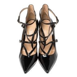 Pre Owned Gianvito Rossi Black Patent Leather Crisscross Pointed Toe Pumps Size 37.5