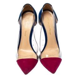 Gianvito Rossi Burgundy/Blue Suede and PVC Plexi Pumps Size 36