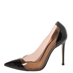 Pre Owned Gianvito Rossi Black Patent Leather And PVC Plexi Pointed Toe Pumps Size 38