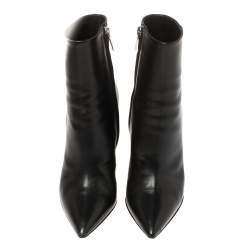 Pre Owned Gianvito Rossi Black Leather Zipper Ankle Boots Size 36.5