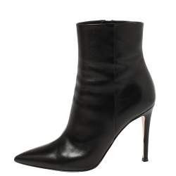 Pre Owned Gianvito Rossi Black Leather Zipper Ankle Boots Size 36.5