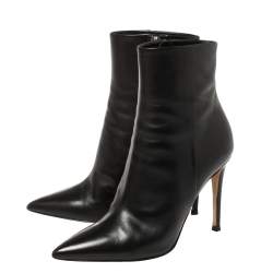 Pre Owned Gianvito Rossi Black Leather Zipper Ankle Boots Size 36.5