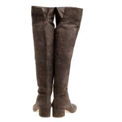 Pre Owned Gianvito Rossi Brown Suede Leather Over the Knee Boots Size 39.5