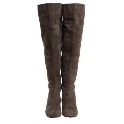 Pre Owned Gianvito Rossi Brown Suede Leather Over the Knee Boots Size 39.5