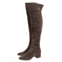 Pre Owned Gianvito Rossi Brown Suede Leather Over the Knee Boots Size 39.5