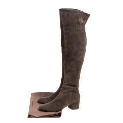 Pre Owned Gianvito Rossi Brown Suede Leather Over the Knee Boots Size 39.5
