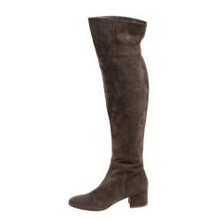 Pre Owned Gianvito Rossi Brown Suede Leather Over the Knee Boots Size 39.5