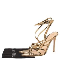 Pre Owned Gianvito Rossi Gold Patent Leather Eclypse Strappy Sandals Size 38