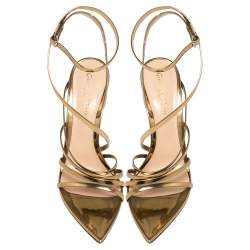 Pre Owned Gianvito Rossi Gold Patent Leather Eclypse Strappy Sandals Size 38