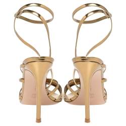 Pre Owned Gianvito Rossi Gold Patent Leather Eclypse Strappy Sandals Size 38